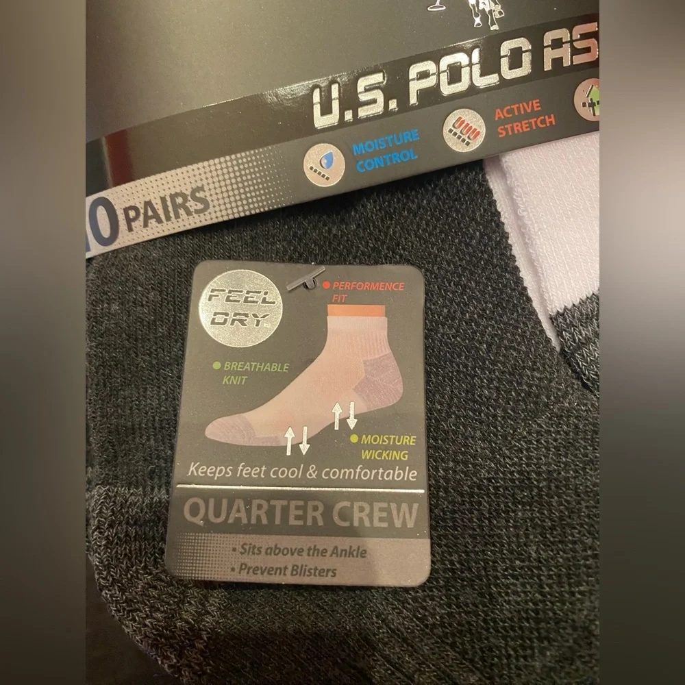 U.S. POLO ASSN.‎ Men's 10 Pack Cushion Comfort Quarter Crew Socks Size 6-12